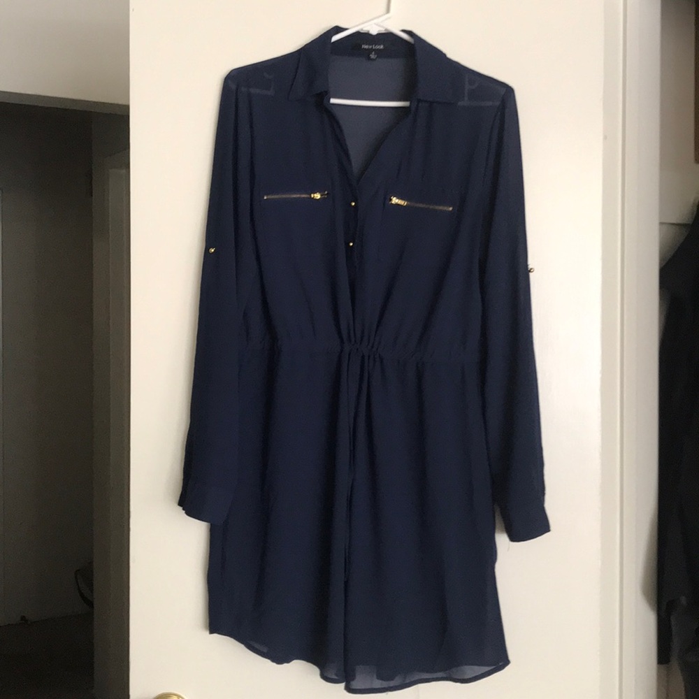 Navy mini dress with gold details